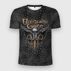 Мужская футболка 3D Slim Baldurs Gate 3 logo dark black