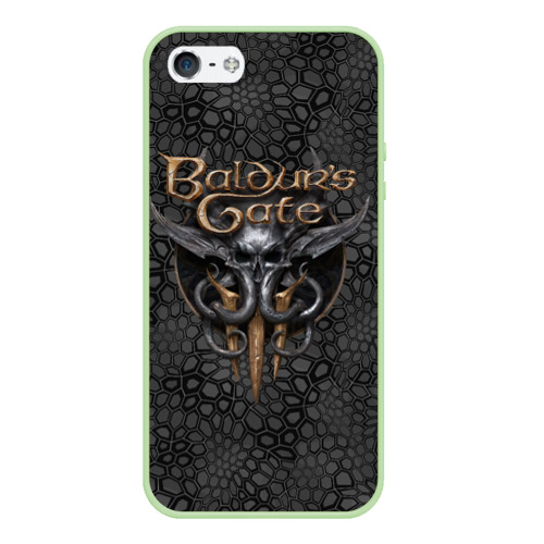 Чехол для iPhone 5/5S матовый Baldurs Gate 3 logo dark black, цвет салатовый