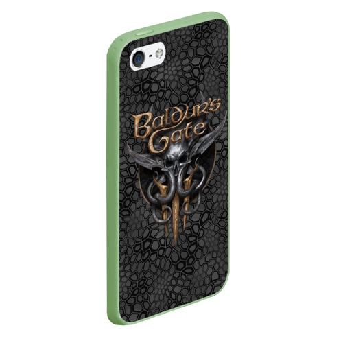 Чехол для iPhone 5/5S матовый Baldurs Gate 3 logo dark black, цвет салатовый - фото 3