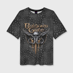 Женская футболка oversize 3D Baldurs Gate 3 logo dark black