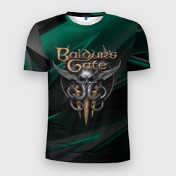 Мужская футболка 3D Slim Baldurs Gate 3 logo green geometry 