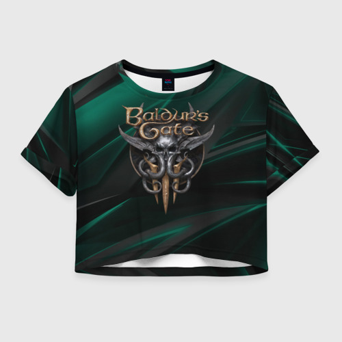 Женская футболка Crop-top 3D Baldurs Gate 3 logo green geometry , цвет 3D печать