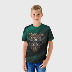 Детская футболка 3D Baldurs Gate 3 logo green geometry  - фото 2