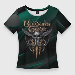 Женская футболка 3D Slim Baldurs Gate 3 logo green geometry 