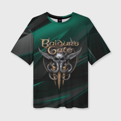 Женская футболка oversize 3D Baldurs Gate 3 logo green geometry 