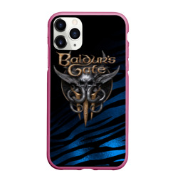 Чехол для iPhone 11 Pro матовый Baldurs Gate 3 logo blue geometry 