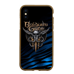Чехол для iPhone XS Max матовый Baldurs Gate 3 logo blue geometry 