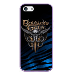 Чехол для iPhone 5/5S матовый Baldurs Gate 3 logo blue geometry 
