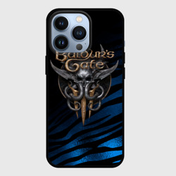 Чехол для iPhone 13 Pro Baldurs Gate 3 logo blue geometry 