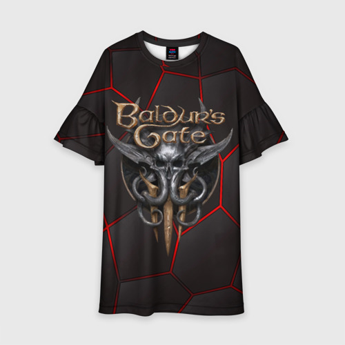 Детское платье 3D с принтом Baldurs Gate 3 logo red black geometry, вид спереди #2