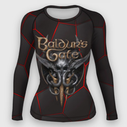 Женский рашгард 3D Baldurs Gate 3 logo red black geometry 