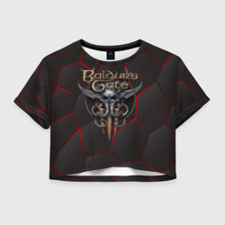 Женская футболка Crop-top 3D Baldurs Gate 3 logo red black geometry 