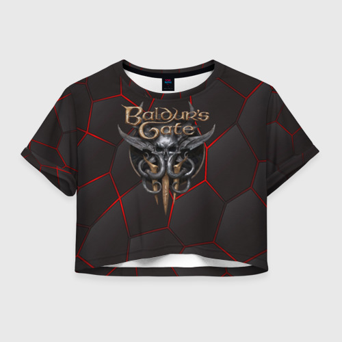 Женская футболка Crop-top 3D Baldurs Gate 3 logo red black geometry , цвет 3D печать