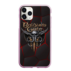 Чехол для iPhone 11 Pro Max матовый Baldurs Gate 3 logo red black geometry 