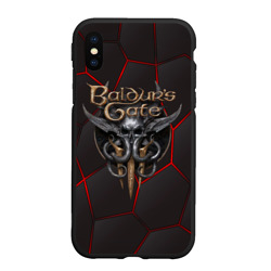 Чехол для iPhone XS Max матовый Baldurs Gate 3 logo red black geometry 