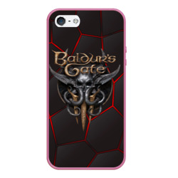 Чехол для iPhone 5/5S матовый Baldurs Gate 3 logo red black geometry 