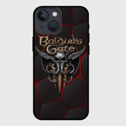 Чехол для iPhone 13 mini Baldurs Gate 3 logo red black geometry 