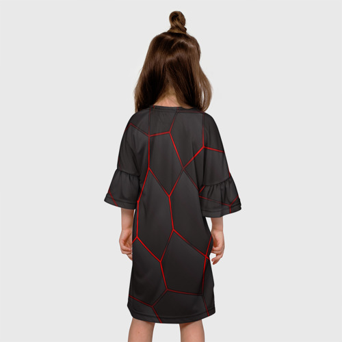 Детское платье 3D с принтом Baldurs Gate 3 logo red black geometry, вид сзади #2