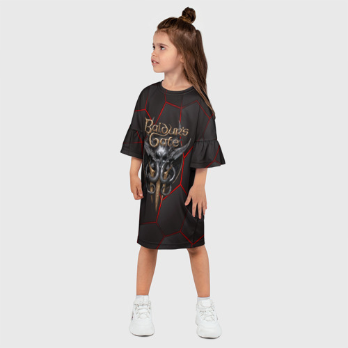 Детское платье 3D с принтом Baldurs Gate 3 logo red black geometry, фото на моделе #1