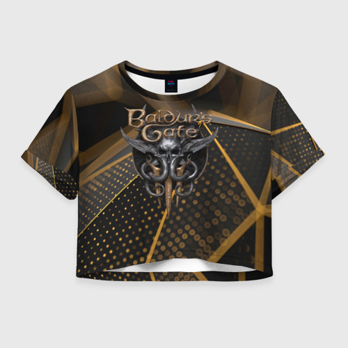 Женская футболка Crop-top 3D Baldurs Gate 3 logo dark gold geometry , цвет 3D печать