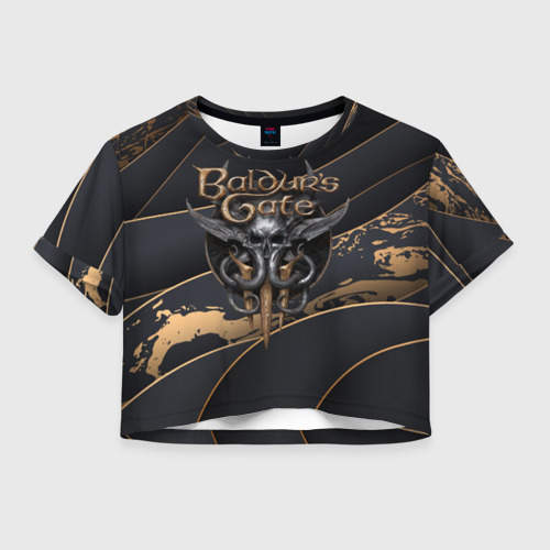 Женская футболка Crop-top 3D Baldurs Gate 3 logo Dark logo, цвет 3D печать