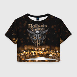 Женская футболка Crop-top 3D Baldurs Gate 3 logo Dark gold logo