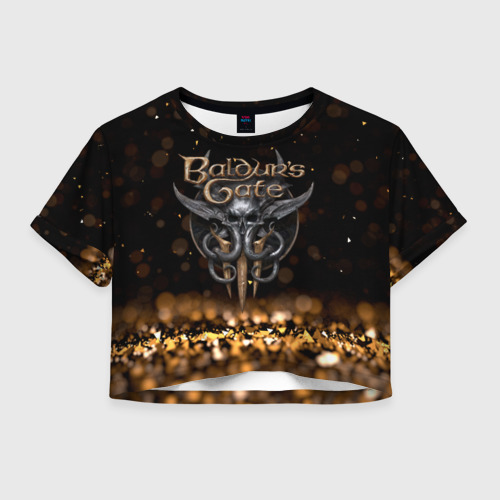 Женская футболка Crop-top 3D Baldurs Gate 3 logo Dark gold logo, цвет 3D печать