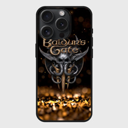 Чехол силиконовый для Apple iPhone 15 Pro матовый Baldurs Gate 3 logo Dark gold logo