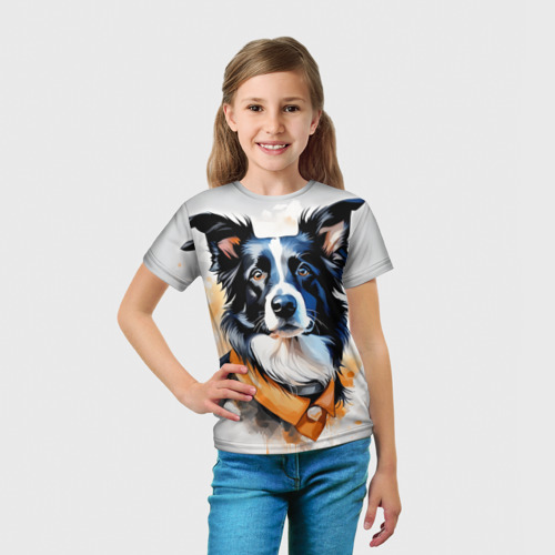 Детская футболка 3D Бордер - колли с воротничком, цвет 3D печать - фото 5