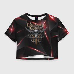 Женская футболка Crop-top 3D Baldurs Gate 3 logo  black red