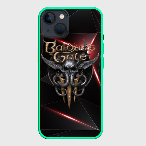 Чехол для iPhone 14 с принтом Baldurs Gate 3 logo  black red, вид спереди #2