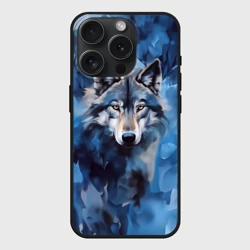 Чехол силиконовый для Apple iPhone 15 Pro Мax матовый Голова волка на ледяном фоне