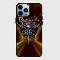 Чехол для iPhone 13 Pro Max Baldurs Gate 3 logo  black gold
