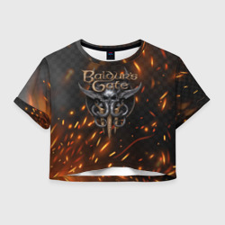 Женская футболка Crop-top 3D Baldurs Gate 3  logo fire