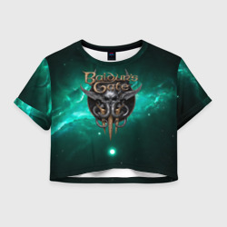 Женская футболка Crop-top 3D Baldurs Gate 3 logo  green