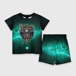 Детский костюм с шортами 3D Baldurs Gate 3 logo  green