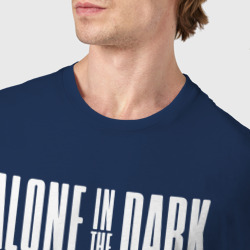 Футболка с принтом Alone in the dark logo для мужчины, вид на модели спереди №4. Цвет основы: темно-синий