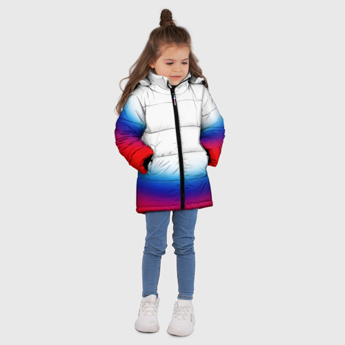 Зимняя куртка для девочек 3D с принтом Флаг России градиент, вид сбоку #3