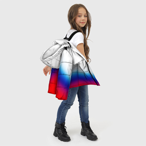 Зимняя куртка для девочек 3D с принтом Флаг России градиент, фото #4