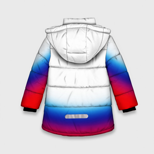 Зимняя куртка для девочек 3D с принтом Флаг России градиент, вид сзади #1