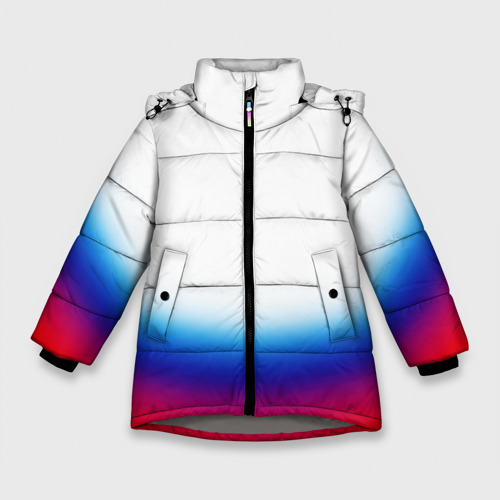 Зимняя куртка для девочек 3D с принтом Флаг России градиент, вид спереди #2