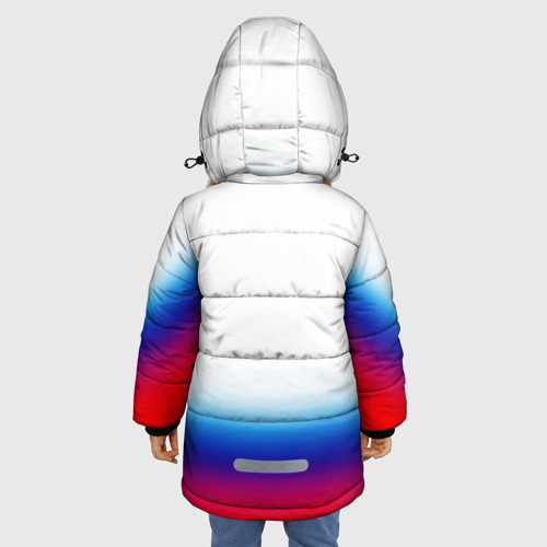Зимняя куртка для девочек 3D с принтом Флаг России градиент, вид сзади #2