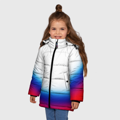 Зимняя куртка для девочек 3D с принтом Флаг России градиент, фото на моделе #1