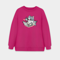 Женский свитшот oversize без начеса хлопок Котик - программист