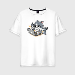 Котик - программист – Женская футболка хлопок Oversize с принтом купить со скидкой в -16%