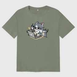 Женская футболка хлопок Oversize Котик - программист