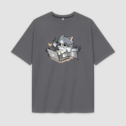 Женская футболка Oversize хлопок premium Котик - программист
