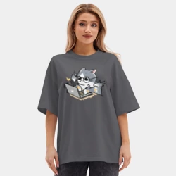 Женская футболка Oversize хлопок premium Котик - программист - фото 2