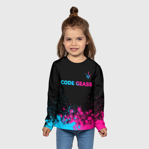 Детский лонгслив 3D с принтом Code Geass - neon gradient: символ сверху, вид сбоку #3