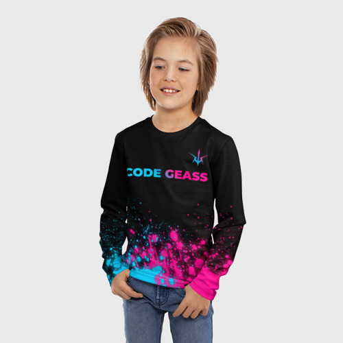 Детский лонгслив 3D с принтом Code Geass - neon gradient: символ сверху, фото на моделе #1